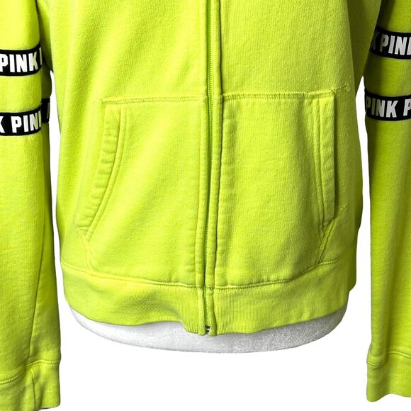 PINK Victoria's Secret Neon Green Hoodie Zip Front Sweatshirt - Picture 5 of 9